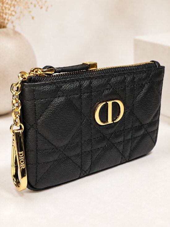 Dior Handbags - Dior Black Quilted Leather Zip Card Holder / Coin Pouch w Gold DIOR Hardware